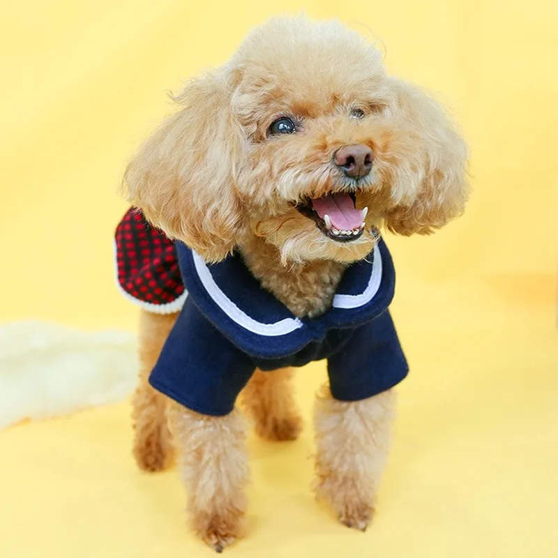 Ropa gruesa para perros pequeños, ropa de invierno para mascotas, vestido de estudiante de dibujos animados, gato, primavera y otoño - imagen 3