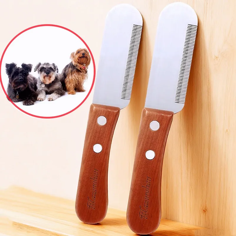 Cepillo y peine para perros con mango de madera y cuchilla inoxidable - imagen 4