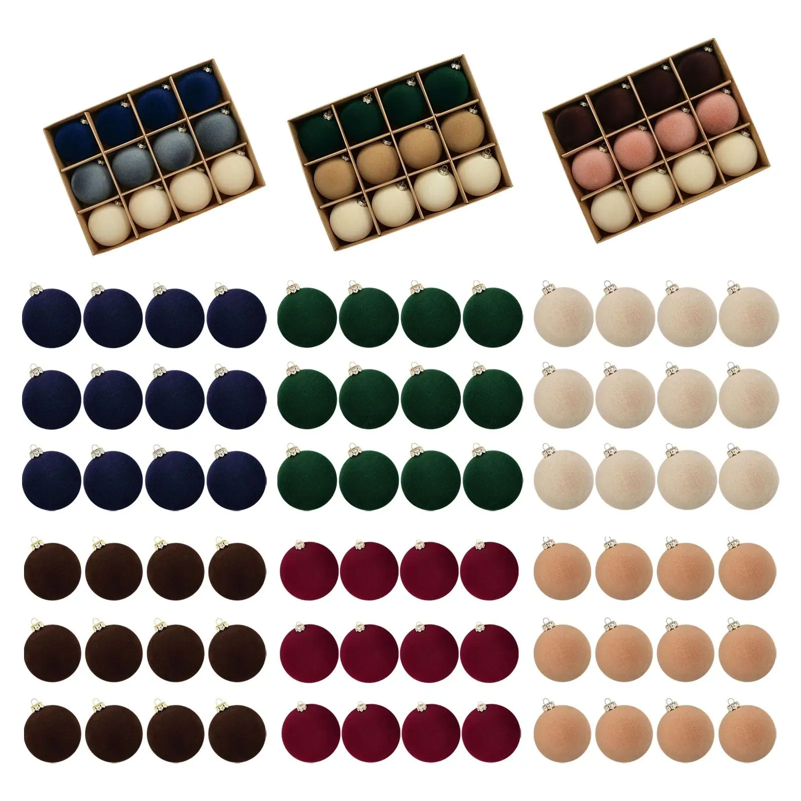 12x Velvet Christmas Balls Christmas Tree Decor Shatterproof Decorative Hanging