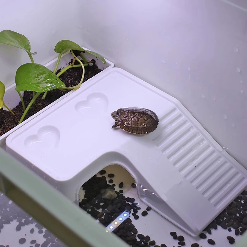 Rampa de escalada de tortugas de plástico con plataforma de secado solar multifuncional, refugio de alimentación y oculto para caja de pecera de mascotas, tortugas, 1 ud. - imagen 4