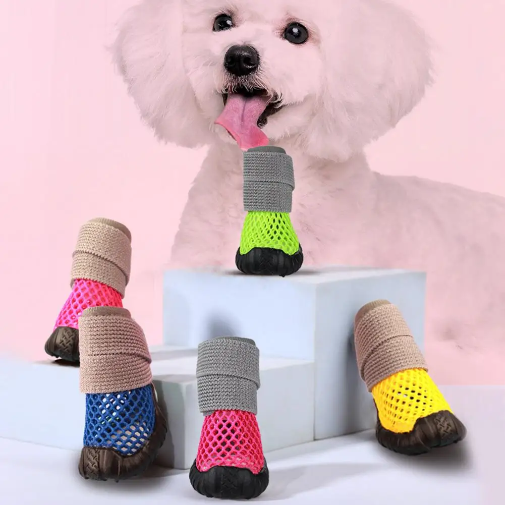 Cubrepies para mascotas, 4 piezas, transpirables, impermeables, multiusos, zapatos de peluche para perros y cachorros de verano - imagen 3