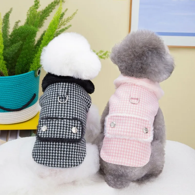 Ropa cálida de moda Ins para perros, abrigo de pata de gallo para perros, chaqueta térmica gruesa con entramado, ropa de diseñador para perros, disfraz para perros
