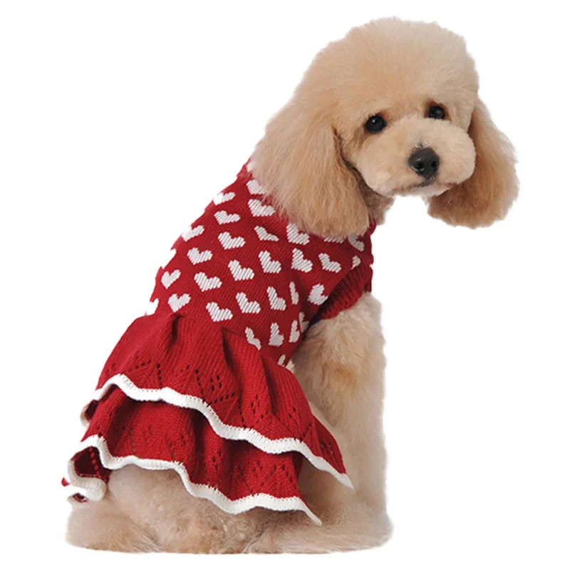 Nueva ropa navideña para cachorros y gatos, disfraz de peluche para perros pequeños, suéter rojo de amor para perros, disfraz para mascotas - imagen 2