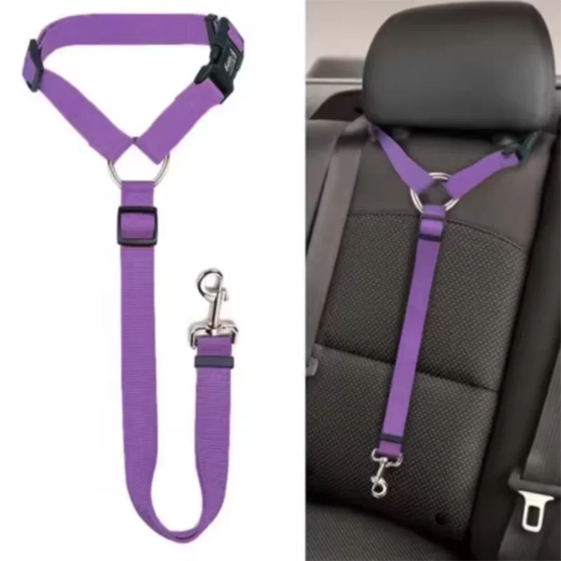 Cinturón de seguridad de coche para mascotas de Color sólido, correa de nailon para asiento trasero, cinturón de seguridad ajustable, arnés para perros, Collar, accesorios para mascotas - imagen 2