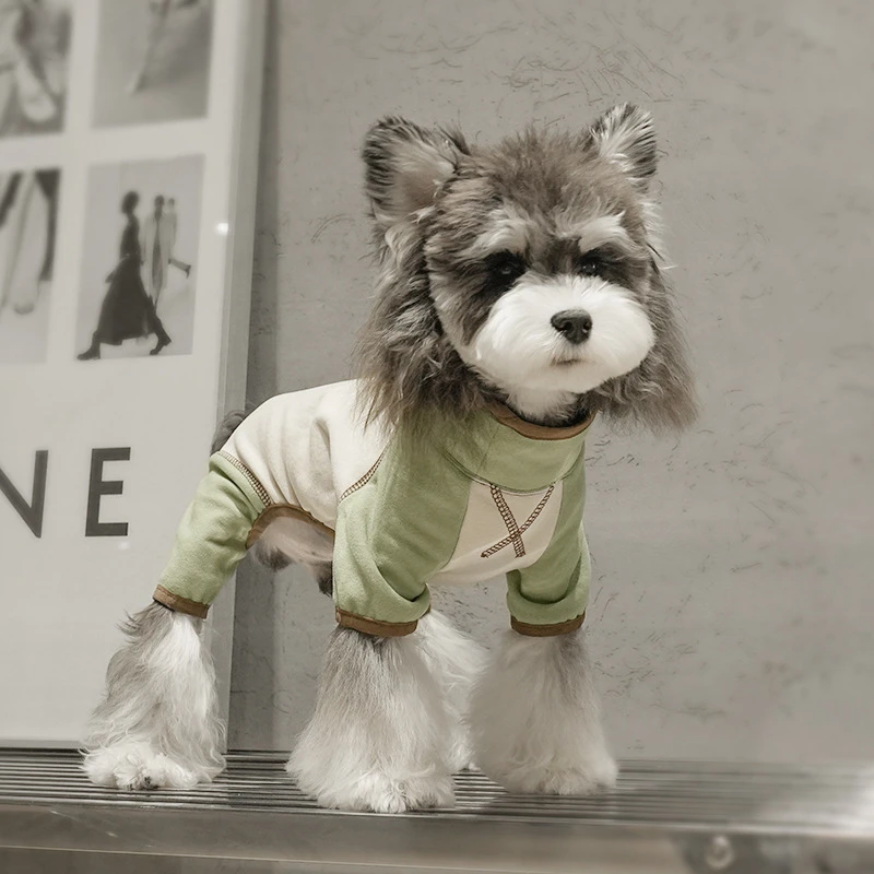 Camisa básica de cuello alto para mascotas para otoño e invierno, Base de cuatro patas Schnauzer, pijamas cálidos y de felpa con bloques de Color, ropa para perros pequeños - imagen 3