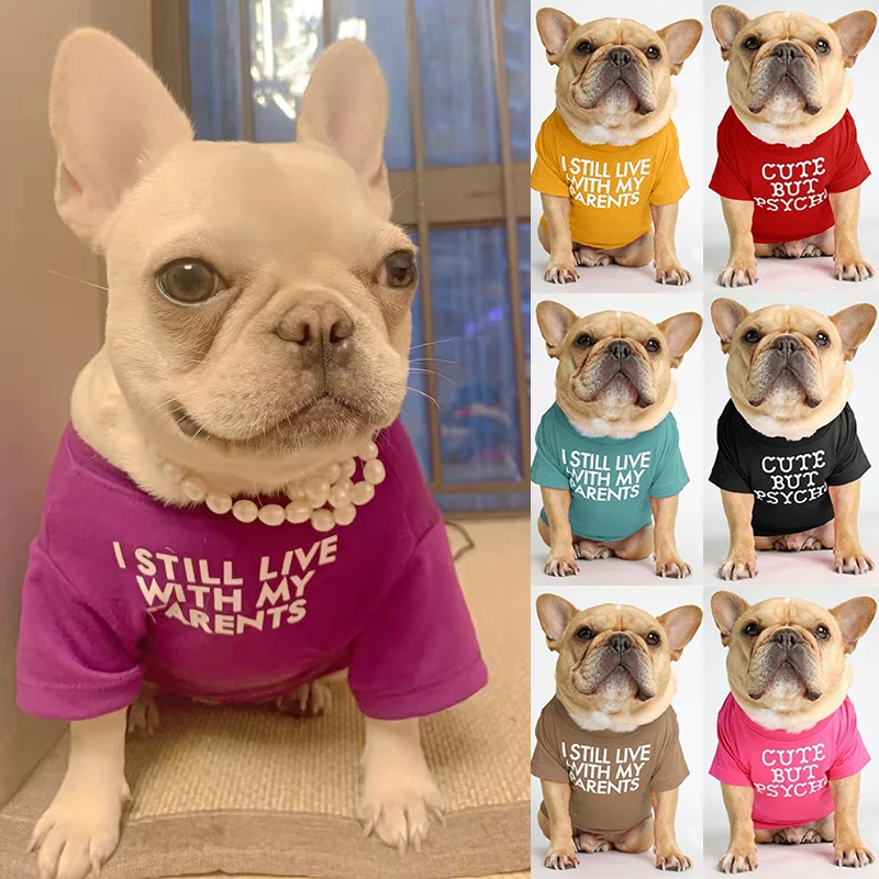 Ropa de perro para primavera y verano, Camiseta de cuello redondo para perros pequeños, Bulldog Francés, Shiba Inu, jerséis para cachorros, chaleco con estampado de letras