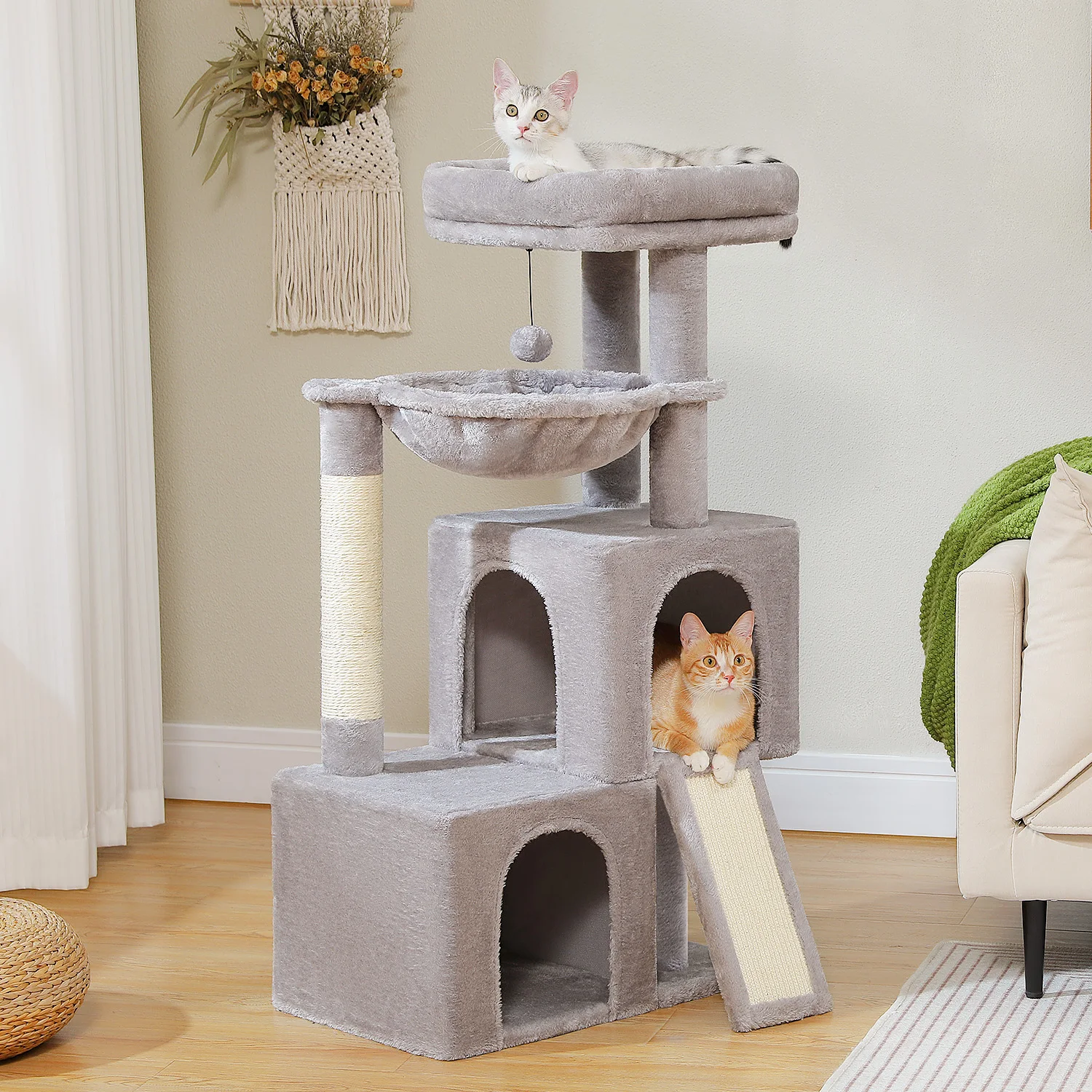 Torre de árbol para gatos con poste rascador de Sisal Natural, Condo cómodo, percha superior, almohadilla para rascar gatos, juguetes para gatos de interior - imagen 4