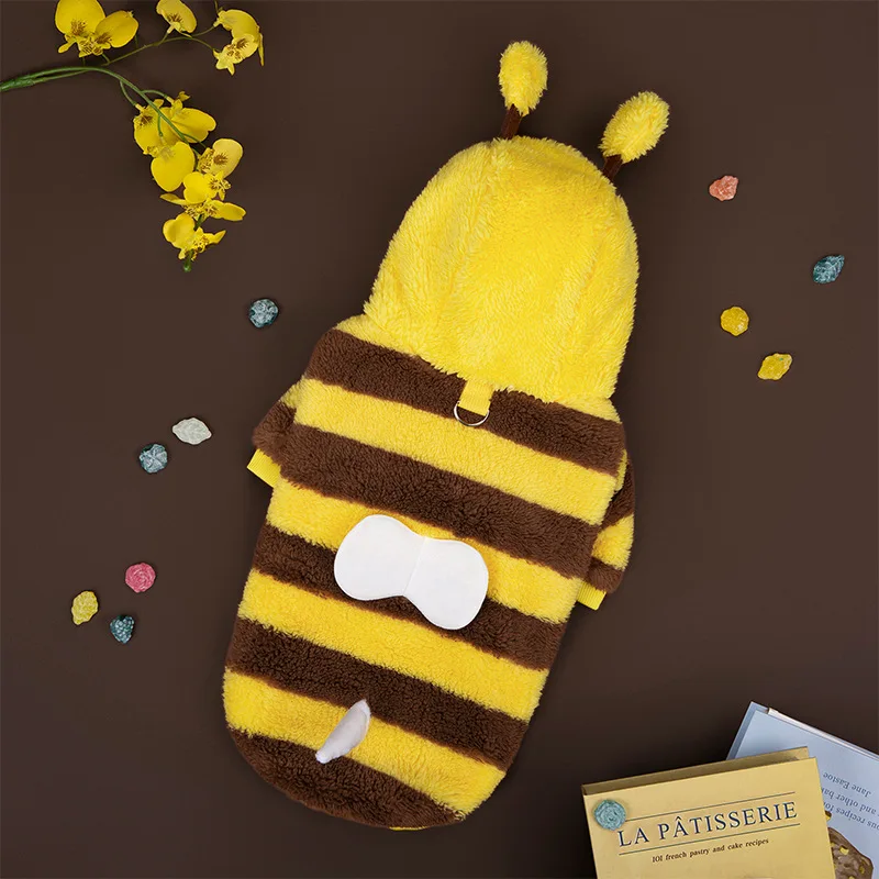 Disfraz de felpa amarillo para mascotas, Sudadera con capucha para juego de rol de abeja y miel con hebilla o sin perros, disfraz de fiesta para gatos, traje divertido, ropa, sudaderas con capucha para perros - imagen 3