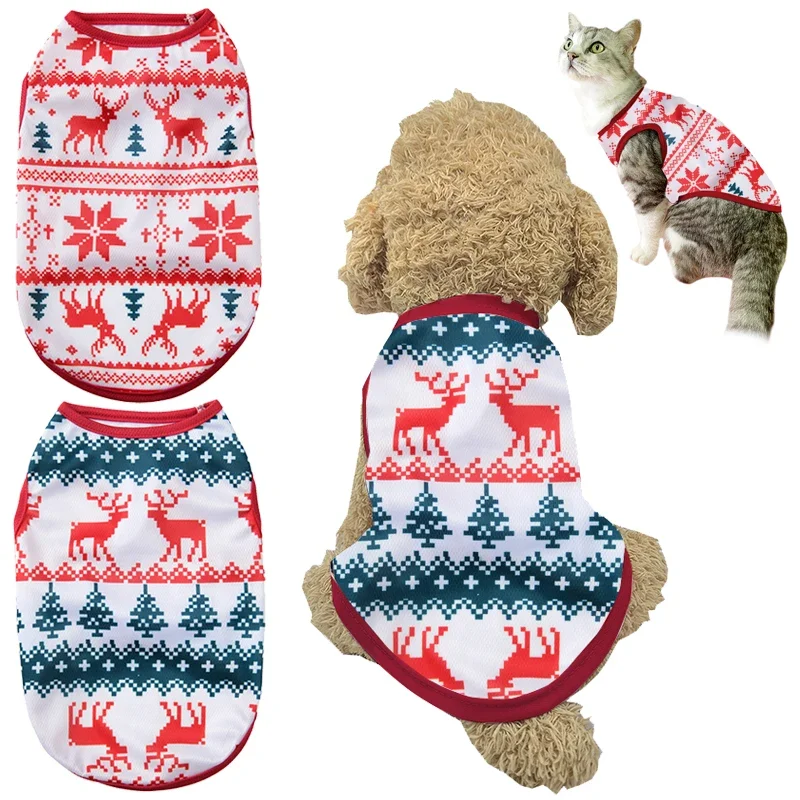 Lindos trajes para mascotas para perros pequeños y medianos, chaleco para cachorros y gatos, camisa navideña para perros, vestido de fiesta con estampado de alces a cuadros, ropa Schnauzer - imagen 3