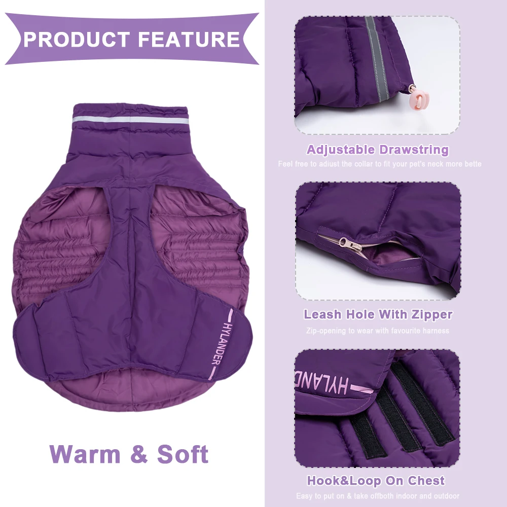Abrigo reflectante para perros, chaqueta acolchada de cuello alto para mascotas, ropa cálida de invierno para perros grandes ropa para perros - imagen 5