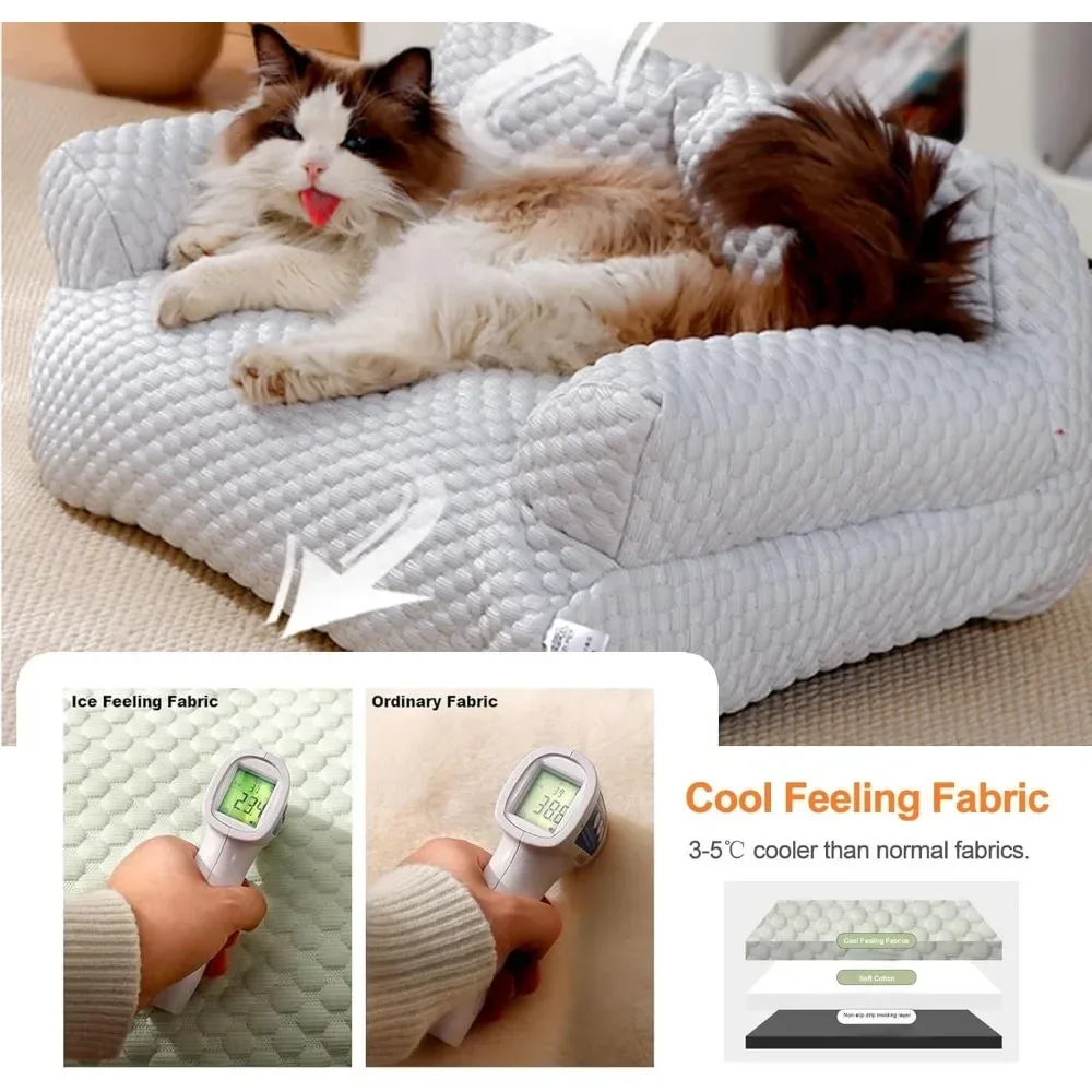 Sofá cama de verano autorefrescante para perros y gatos pequeños y medianos, seda de hielo, perla, algodón, extraíble, lavable, cama para mascotas con fondo antideslizante - imagen 3