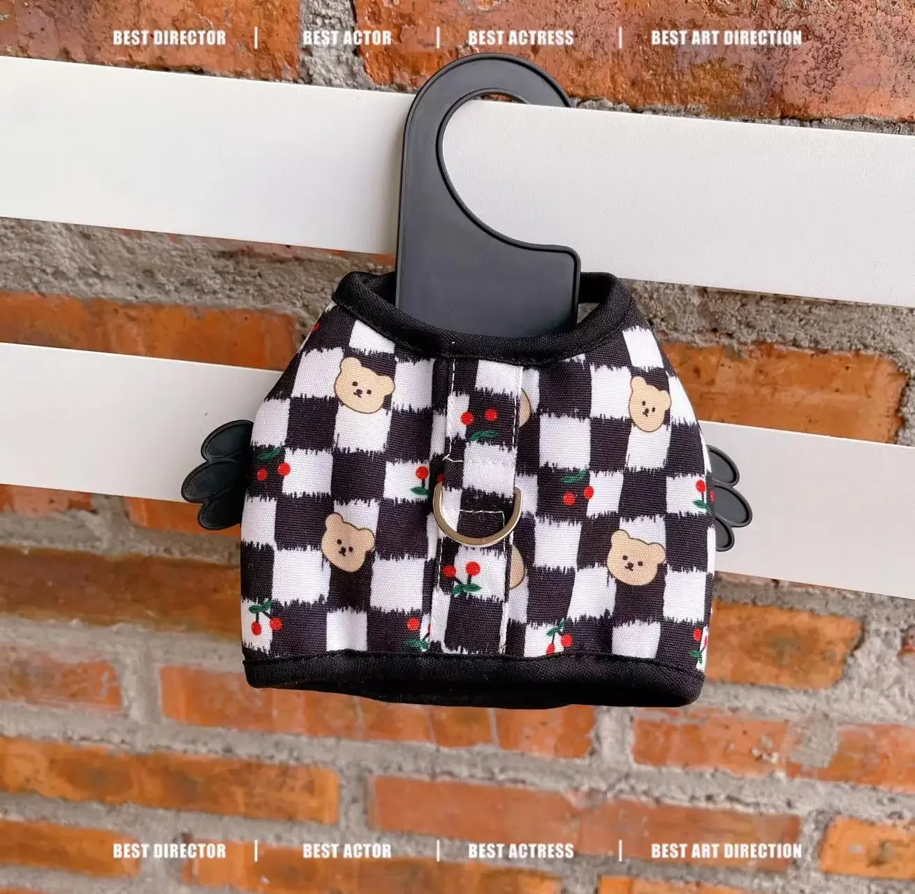 Nueva ropa a cuadros de oso de dibujos animados para mascotas, camiseta sin mangas para perros y gatos, camiseta de remolque para el pecho y la espalda, arnés para perros con cuerda - imagen 4