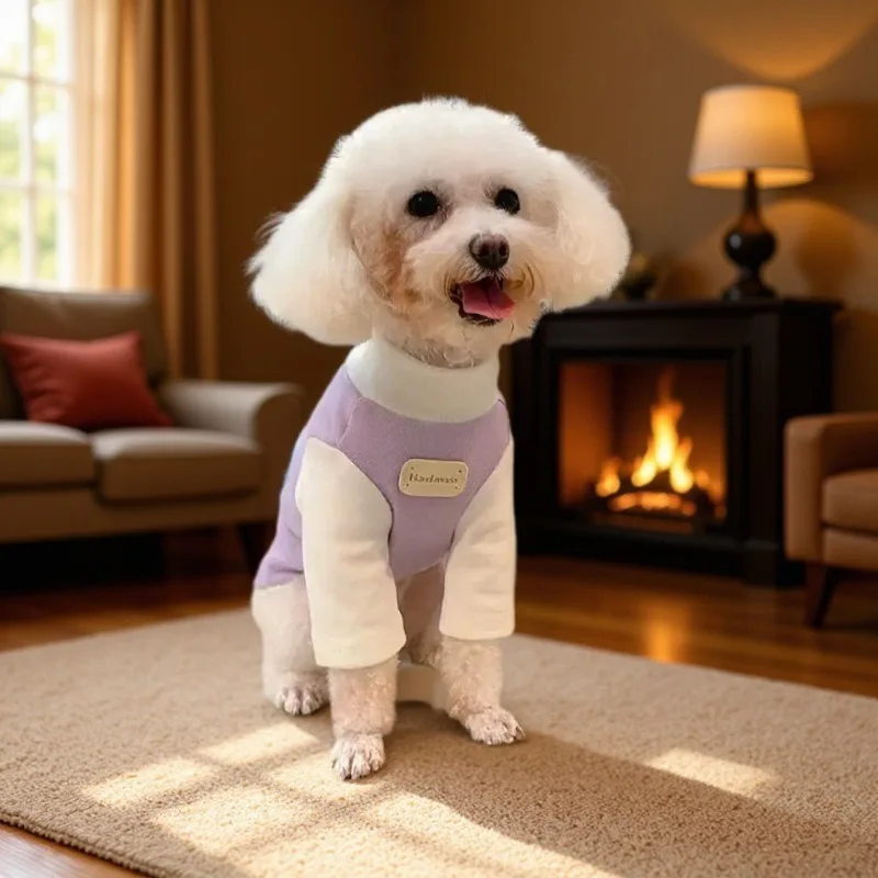 Camisa con Base contrastante para mascotas, ropa para mascotas con bonito oso de peluche para perros pequeños, ropa para perros pequeños, ropa para cachorros, otoño e invierno - imagen 2