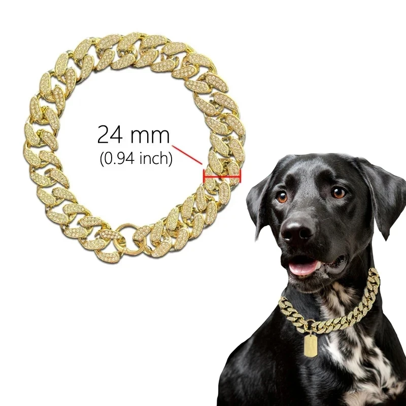 Collar de plástico con diamantes de imitación para perro, cadena dorada de lujo para adornos de Bulldog Francés, Collar para perros pequeños y grandes, accesorios para mascotas y gatos - imagen 5