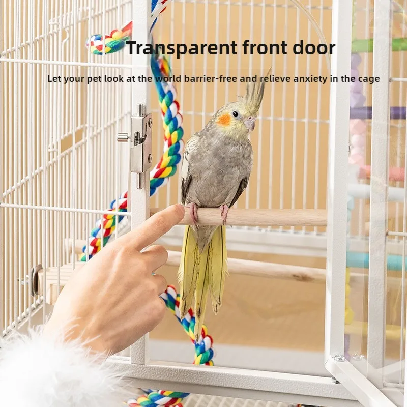 Jaula de Metal para loros y pájaros con ruedas, villas grandes para el hogar, suministros de alimentación multifuncionales fáciles de limpiar, accesorios - imagen 3