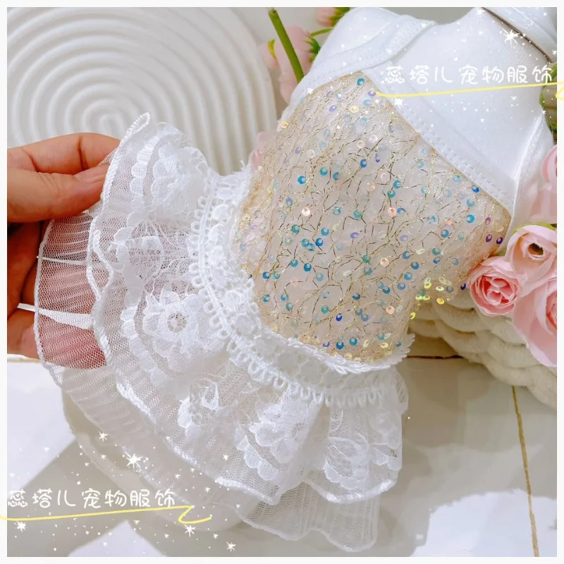 Vestidos de verano para perros, vestido de encaje, ropa de lujo para perros, falda tutú, falda esponjosa de princesa, ropa de algodón para mascotas - imagen 5