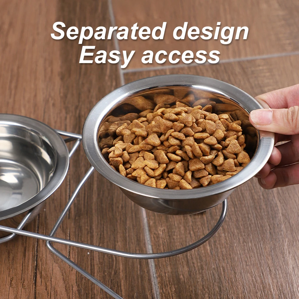 Cuenco doble de pie para mascotas de acero inoxidable S/M/L, a prueba de caídas y duradero, 1 ud. Línea de cuencos para perros con marco de hierro para perros y gatos - imagen 3