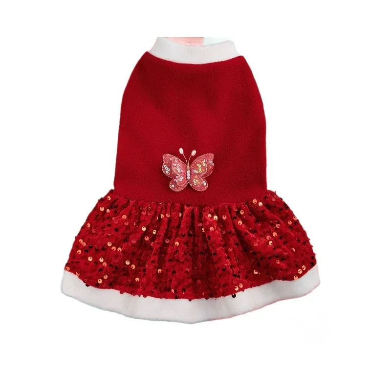 Vestido de peluche con purpurina para perro pequeño, ropa de gato, vestidos de perro para cachorro, Navidad, Otoño e Invierno