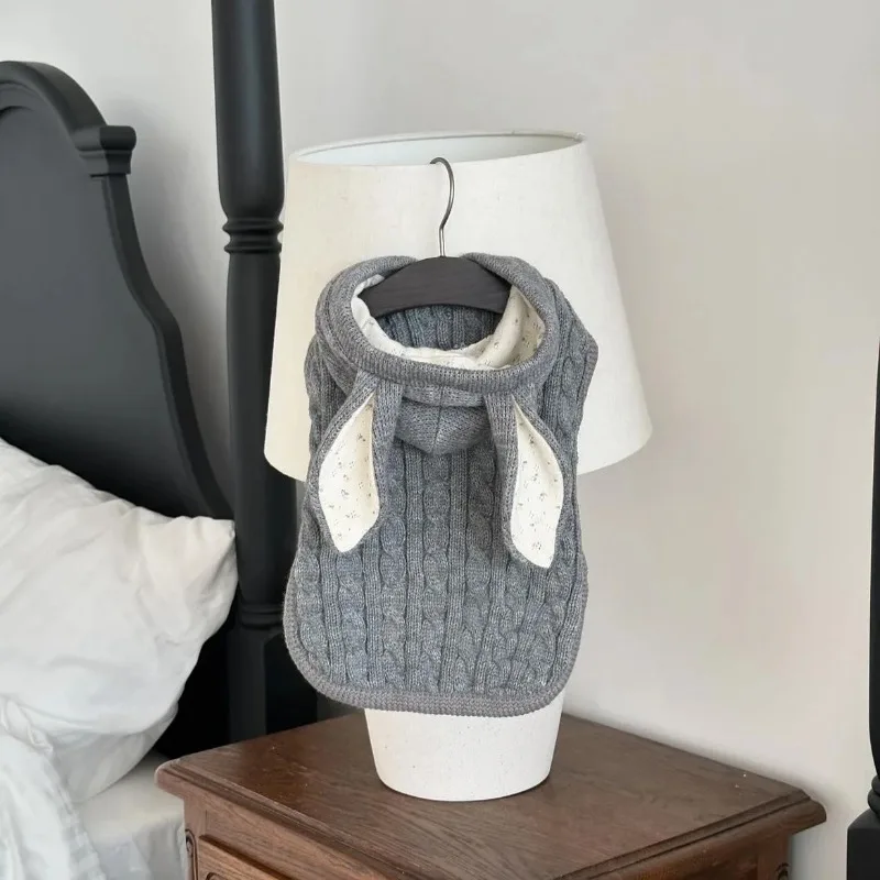Suéter para perro, abrigo con capucha tejido con Orejas de conejo para mascotas, ropa cálida para mascotas, capa, chal, peluche para gato pequeño y mediano, invierno grueso - imagen 5