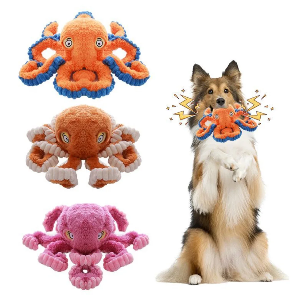Juguete de peluche para mascotas, pulpo, juguete interactivo para perros, indestructible, resistente a mordeduras, sonido para cachorros, sonajero para perros, suministros de juguetes