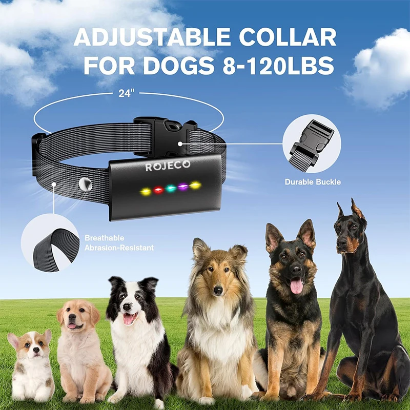 ROJECO Collar de entrenamiento para perros con Control remoto 1600 pies IP67 Collar eléctrico impermeable para perros para mascotas Collar de parada de Control de ladridos - imagen 5