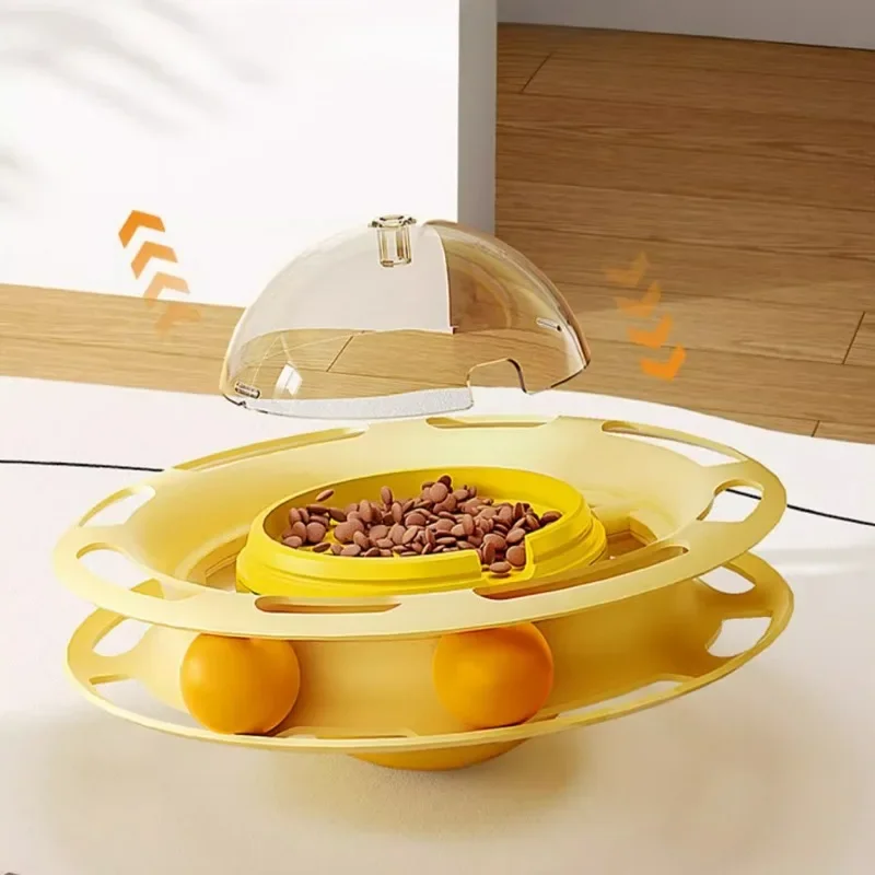 Vaso para gatos, alimentador interactivo de juguete, plato giratorio para interiores, dispensador de aperitivos para cachorros y gatitos, bolas de pista de plástico extraíbles, juguetes de plumas - imagen 4
