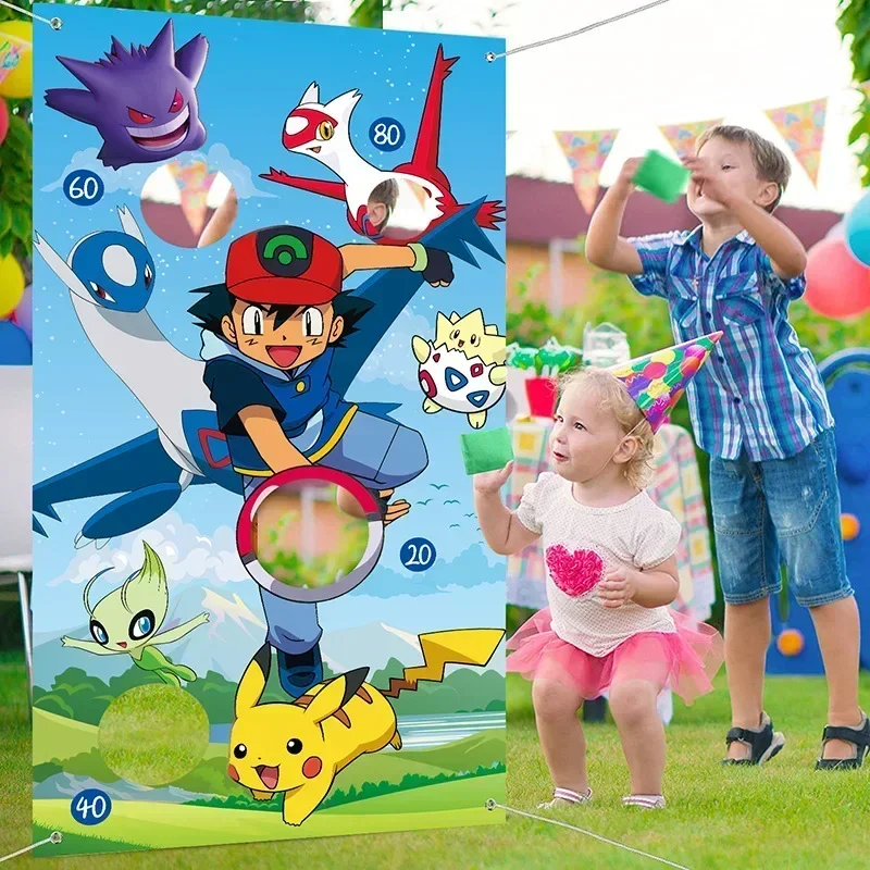 Anime Pikachu Go niño juego de tiro Banner Fiesta Temática figura de Anime juego de saco de arena puntuación fondo divertido niños juguete de regalo de cumpleaños - imagen 3