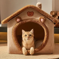Casa plegable de invierno para gatos y perros - cama lavable