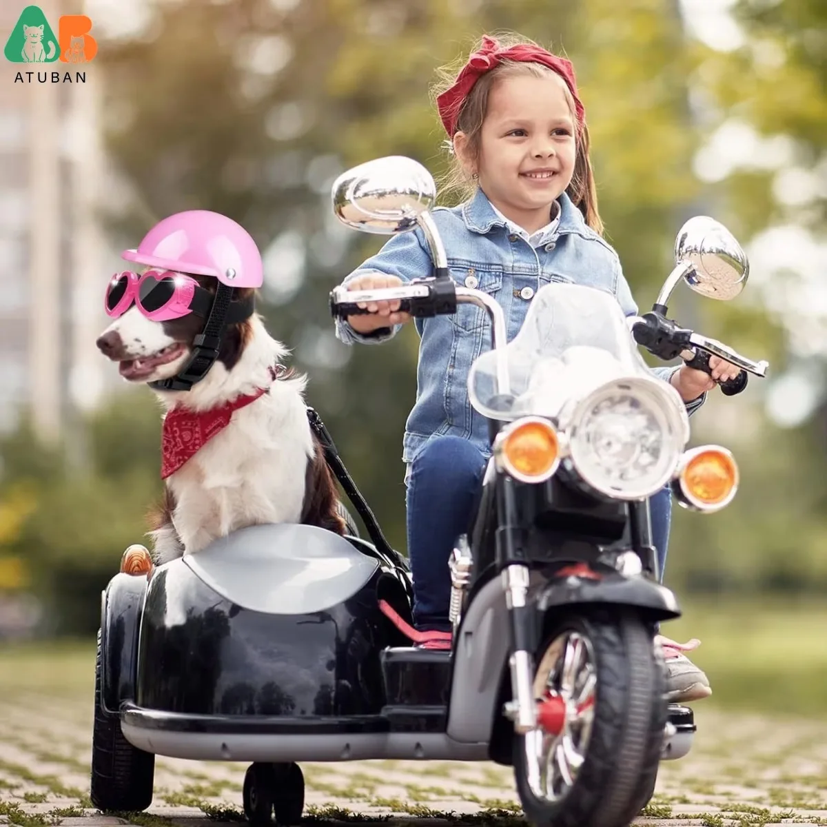 ATUBAN 2 piezas casco y gafas para perros pequeños gafas de sol para cachorros protección UV casco para mascotas con cinturón ajustable motocicleta dura para perros - imagen 5