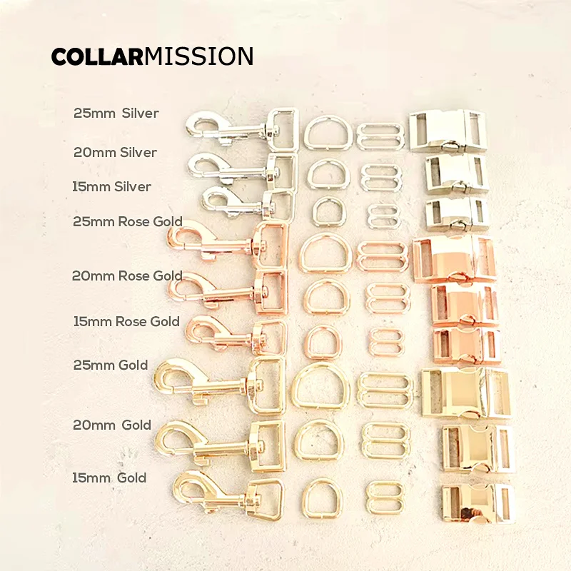 50 juegos por lote, accesorios para Collar de perro DIY, hebilla de Metal chapada de 15/20/25mm, cierre de anillo en D ajustable en 3 colores para manualidades