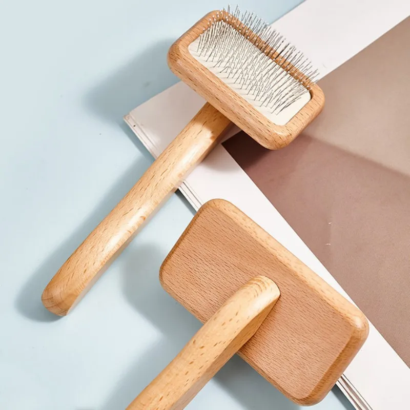 Cepillo de madera para perros, peine para quitar el pelo de mascotas, peine de mango cómodo para limpieza de nudos de pelo de gato, cepillo de masaje para gatos - imagen 3