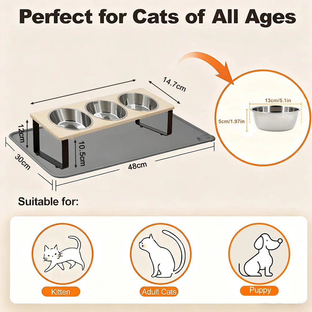 Comedero elevado para gatos con tapete silicona antideslizante - imagen 5