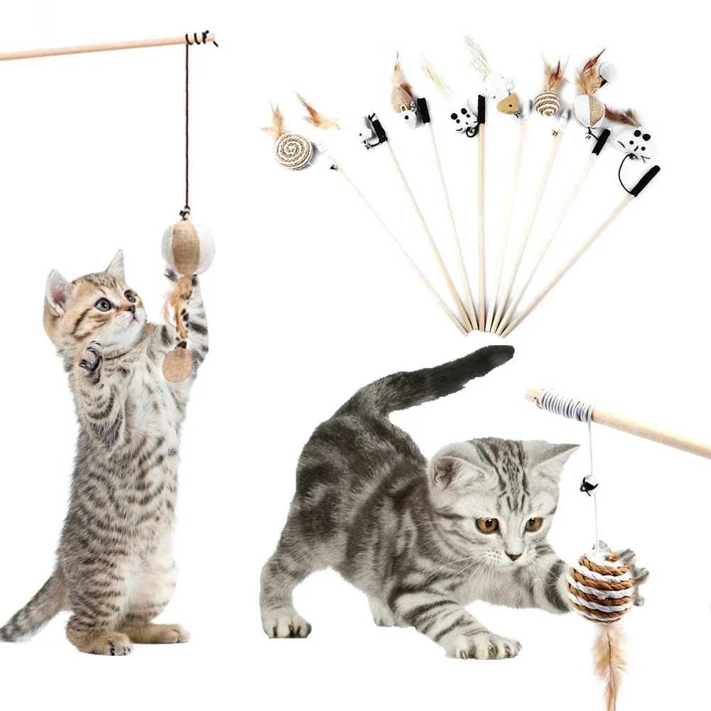 Juguetes de madera para mascotas, varilla interactiva y divertida para gatos, palo de punto de lino con campana, accesorios para gatos, suministros para mascotas, 1 unidad - imagen 4