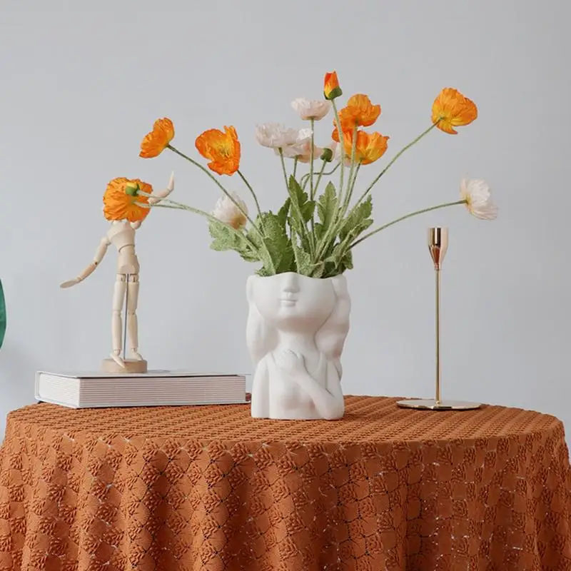 Jarrón de cerámica con cabeza para decoración, florero pequeño blanco, jarrones de flores modernos únicos, decoraciones de mesa para sala de estar, nórdico - imagen 5