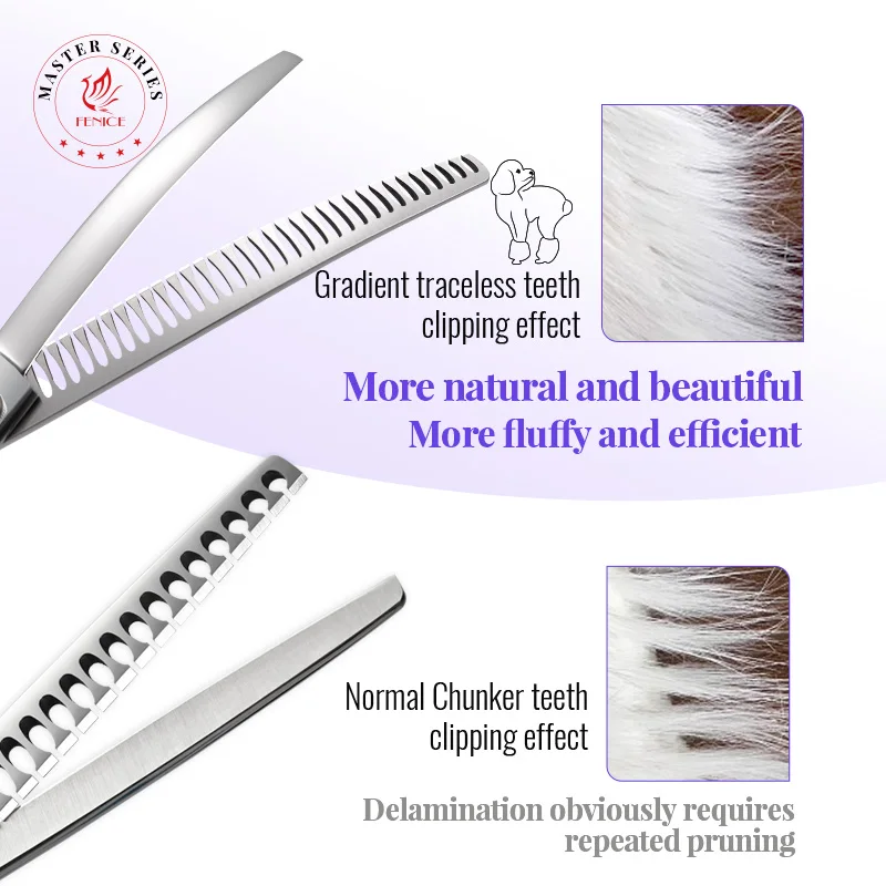 Fenice-Tijeras de tiburón inverso de 7,5 pulgadas para mascotas, tijeras curvadas, 440C, tornillo de rodamiento, Thinner70-75 % - imagen 3