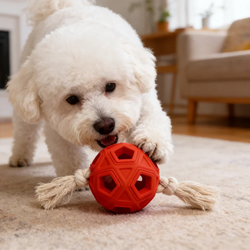 Pelota de goma con cuerda para perros – Juguete masticable dental - imagen 3