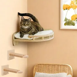Estantes de pared para gatos, poste rascador de 2 pasos y hamaca, estante de escalada para gatos de interior, accesorios de torre de árbol trepador