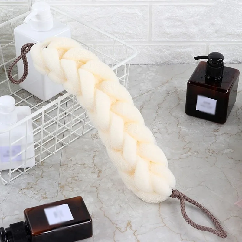 Esponja de espalda larga y elástica con asas de cuerda, esponja de malla para ducha de baño, exfoliante corporal, depurador de espalda para hombres y mujeres, Spa en casa