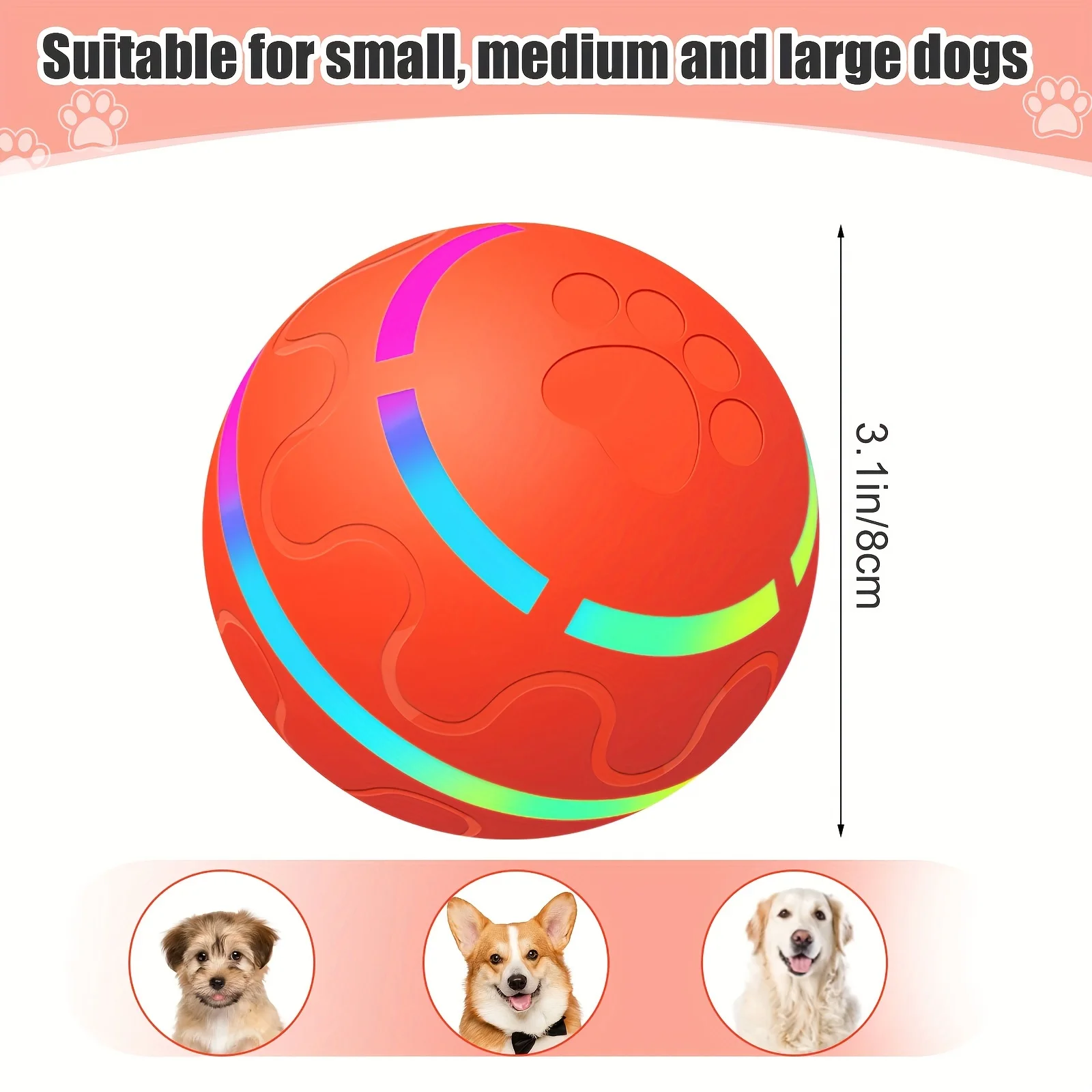 Pelota interactiva para mascotas para perros, juguete con movimiento intermitente LED automático, perfecta para jugar y hacer ejercicio, Ideal para interiores y exteriores, 1 ud. - imagen 2