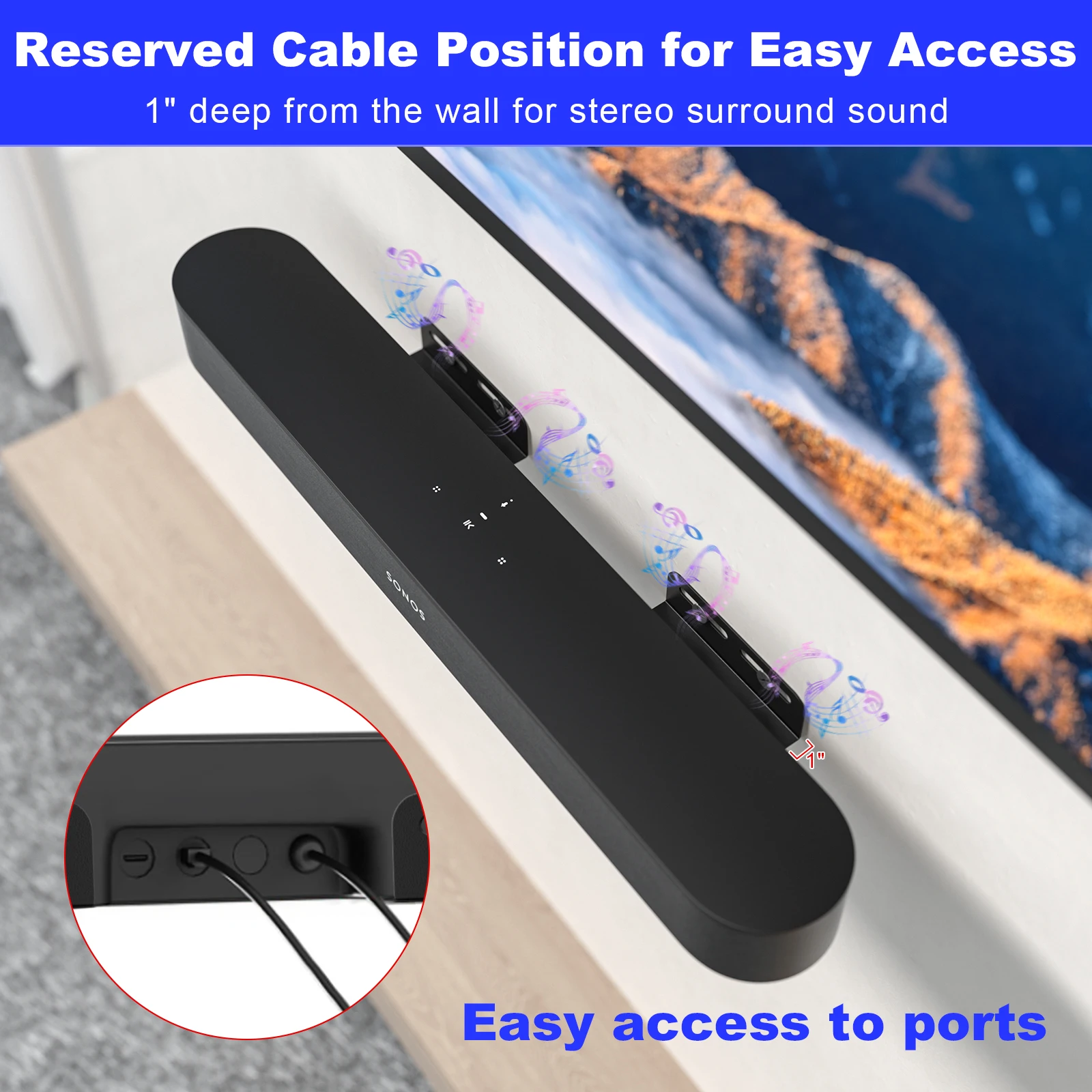 Soporte de barra de sonido de montaje en pared que ahorra espacio para una experiencia musical cómoda, soporte de altavoz de acero al carbono montado en la pared elegante - imagen 2