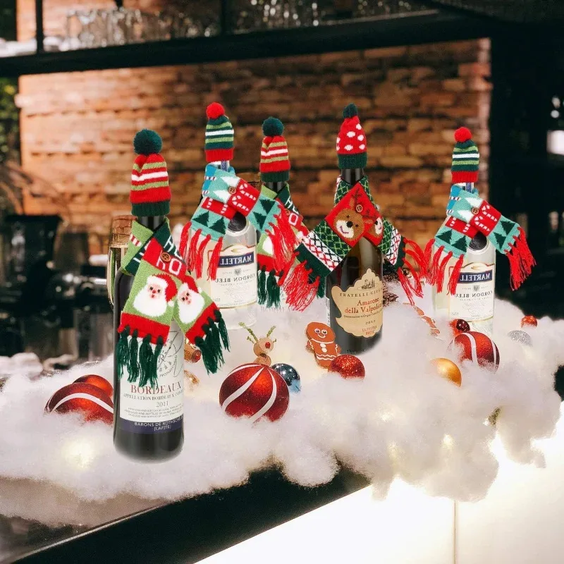 Color aleatorio 1/2/3PCS Decoración navideña para mascotas pequeñas - Lindo suéter de punto de alce de Papá Noel bufanda sombrero - imagen 3