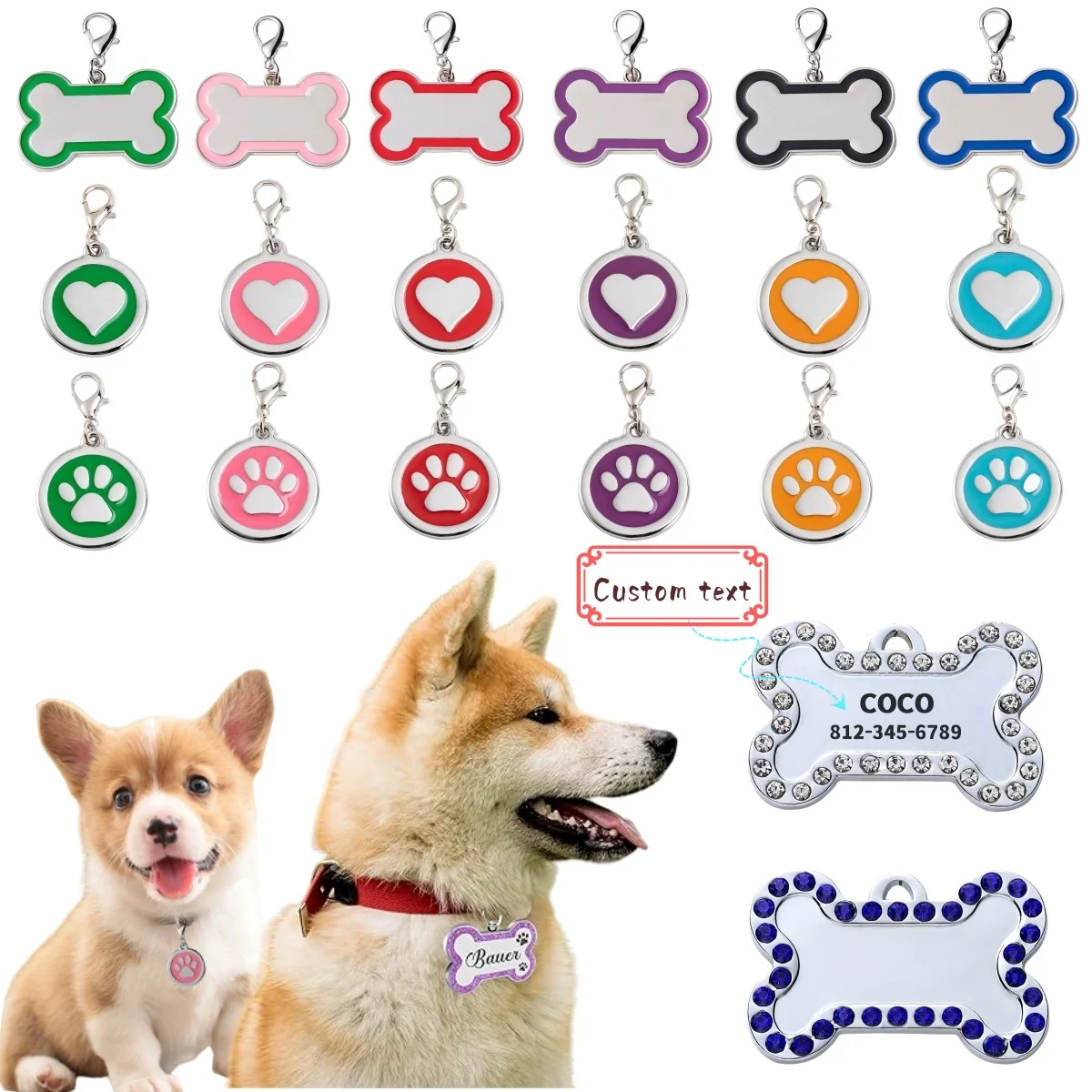 Etiqueta de perro personalizada grabada para mascotas, Collar de identificación para cachorros y gatos, accesorios para mascotas con pata de acero inoxidable para perros pequeños y gatos - imagen 3