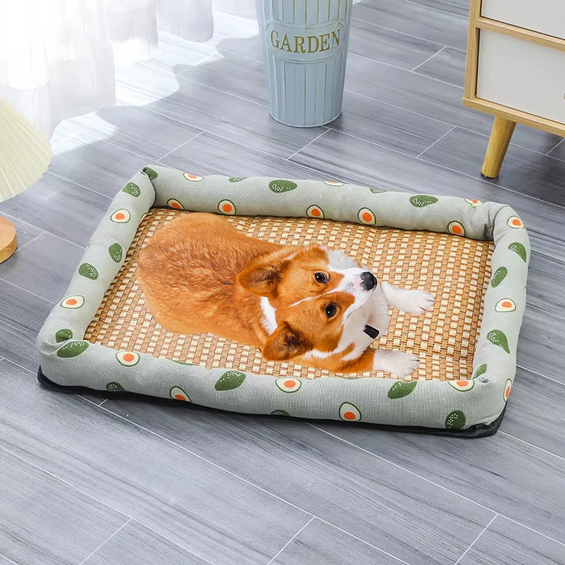 Cama de mimbre para gatos, cómoda estera de hielo para gatos, perros pequeños, nido para gatos, camas para cachorros y gatitos, cojín, suministros para mascotas, verano
