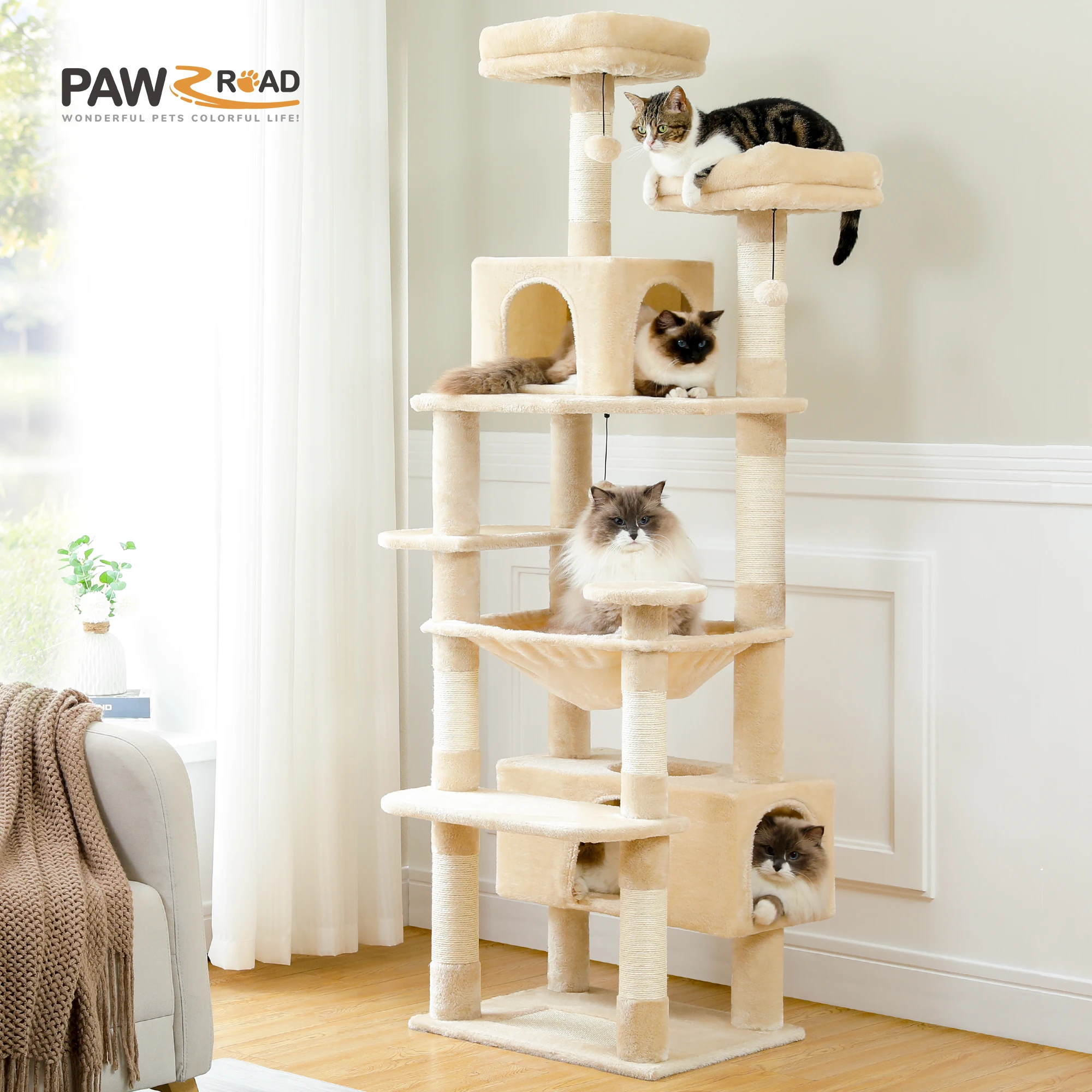 Torre de árbol para gatos con postes, rascador y hamaca interior - imagen 4