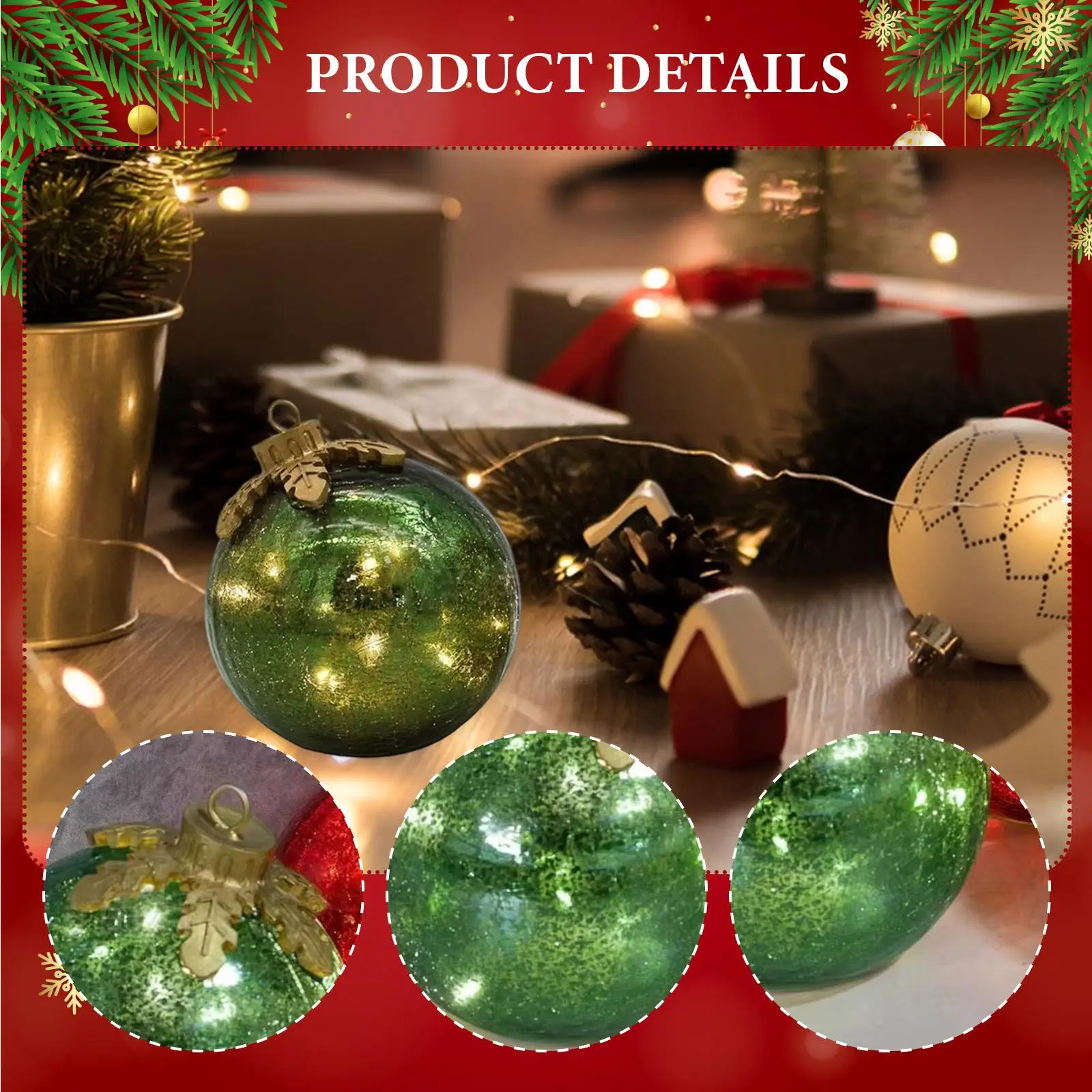 Adorno de bola de Navidad, decoración de Navidad LED iluminada de mesa, colgantes, decoración de árbol de Navidad para Año Nuevo, patio, cumpleaños