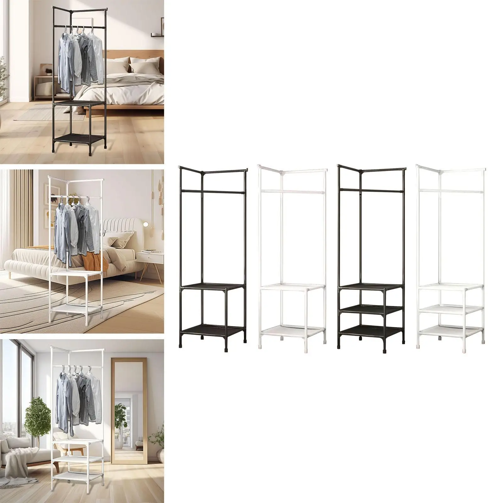Coat Rack Space Saving Sweaters Jackets Dorm Freestanding Hanger Floor Bedroom Shelf Dressing Room Skirts Shirts Storage Shelf