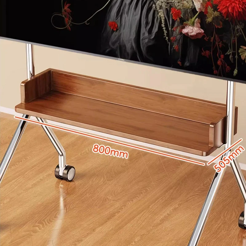 Soporte de TV con ruedas de madera con estantes de almacenamiento para sala de estar, dormitorio, oficina, carrito de TV móvil de 32-65 pulgadas de hasta 110 libras, VESA 600x400 mm - imagen 3