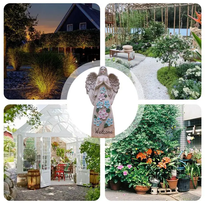 Estatuas de Ángel de jardín para exterior, estatua de jardín con energía Solar iluminada creativa de 10,63 pulgadas, adornos para césped delantero, esculturas al aire libre - imagen 3