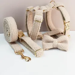 Collar y correa de terciopelo para perros con placa grabada personalizada