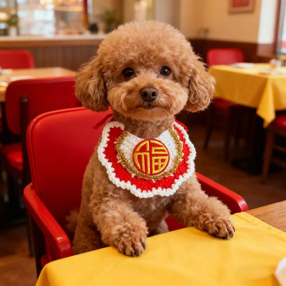Babero de ganchillo para mascotas, babero para gatos de Año Nuevo Chino, Collar rojo para mascotas de la fortuna para gatos y perros pequeños, accesorio de vestir festivo